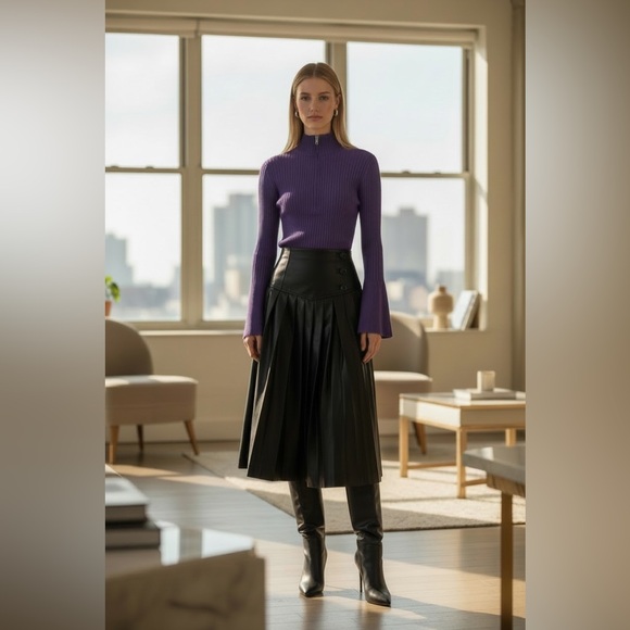 Proenza Schouler Purple Ribbed Zip Sweater Purple SMALL Bodycon Designer $990